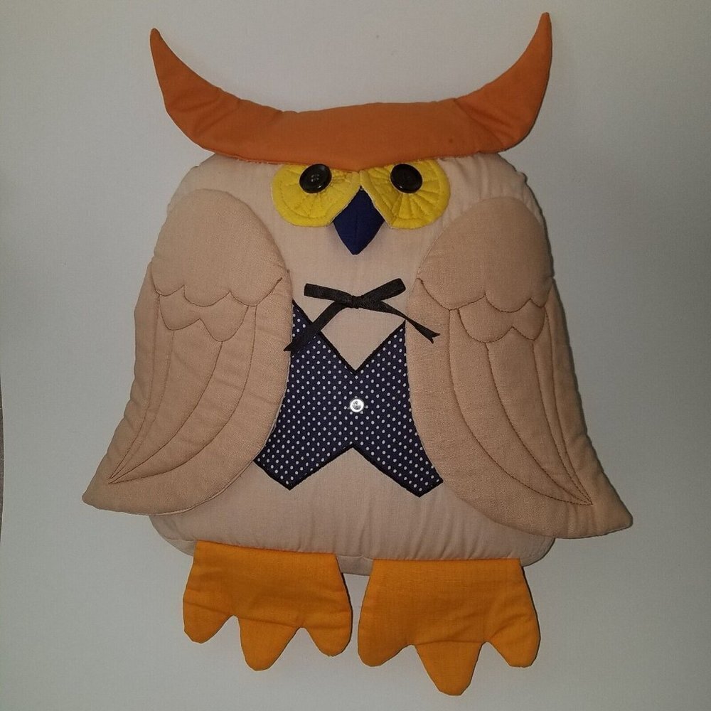 VTG House of Hatten Owl Decorative Pillow Plush 12" Decor Brown Orange